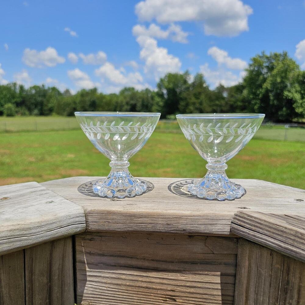 Vintage Anchor Hocking Etched Laurel Boopie Champagne Glasses - Set of 2